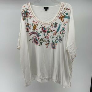 White Colorful Embroidered Short Sleeve Blouse